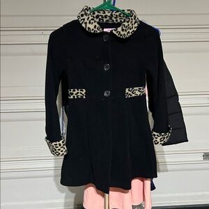 Copper Key Black Coat with Leopard Accents